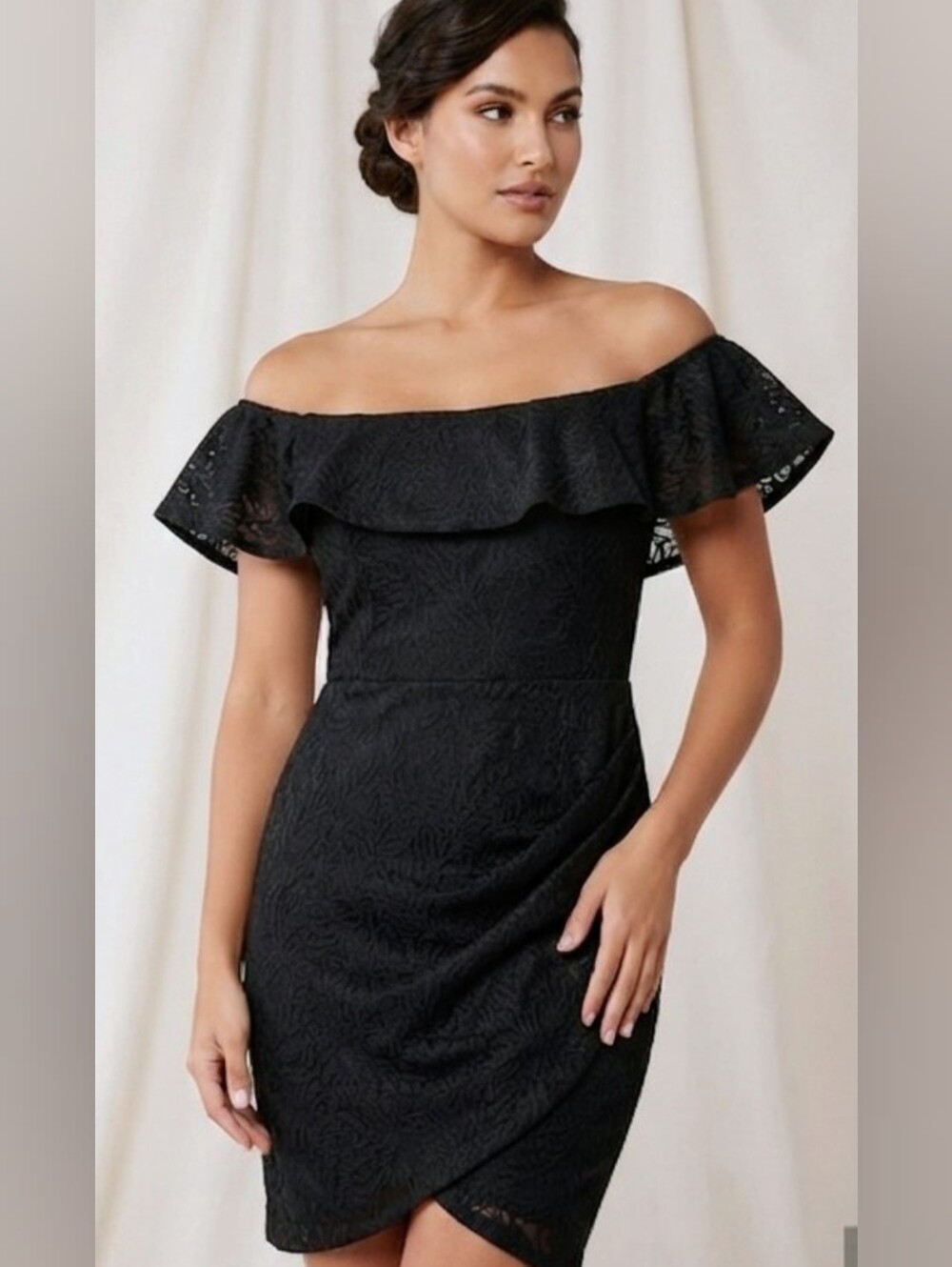 BCBGeneration Black Off The Shoulder Ruffle Cocktail Dress Medium NWT